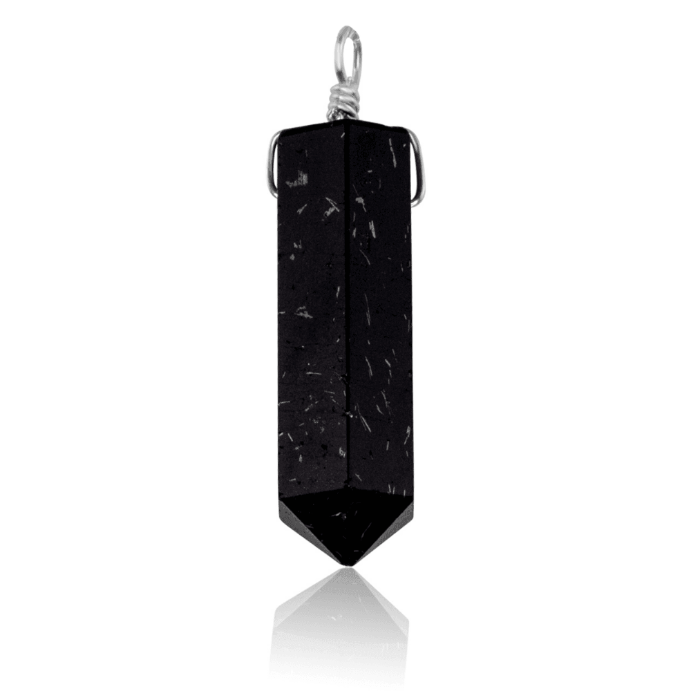 Large Black Tourmaline Crystal Tower Point Generator Pendant - Large Black Tourmaline Crystal Tower Point Generator Pendant - Sterling Silver - Luna Tide Handmade Crystal Jewellery