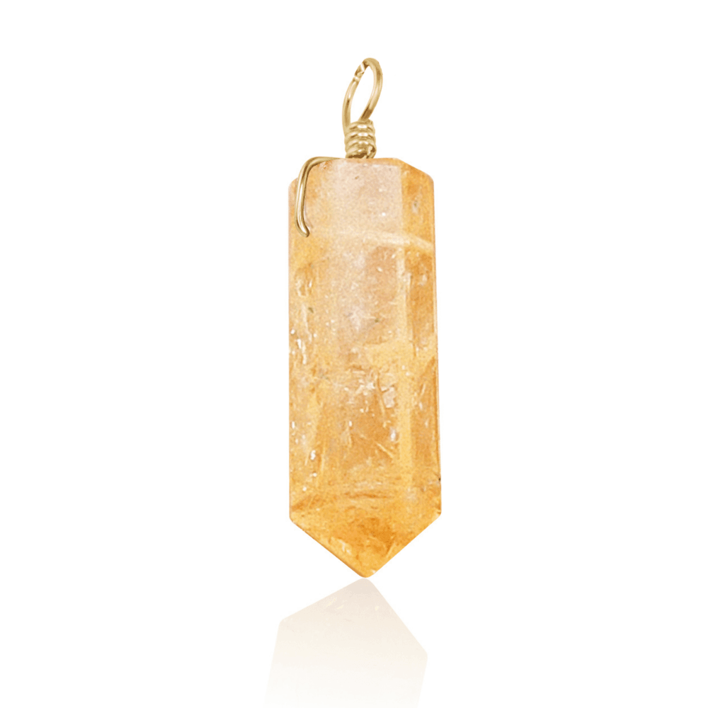 Large Citrine Crystal Tower Point Generator Pendant - Large Citrine Crystal Tower Point Generator Pendant - 14k Gold Fill - Luna Tide Handmade Crystal Jewellery