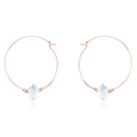 Large Double Terminated Crystal Hoop Earrings - Rainbow Moonstone - 14K Rose Gold Fill - Luna Tide Handmade Jewellery