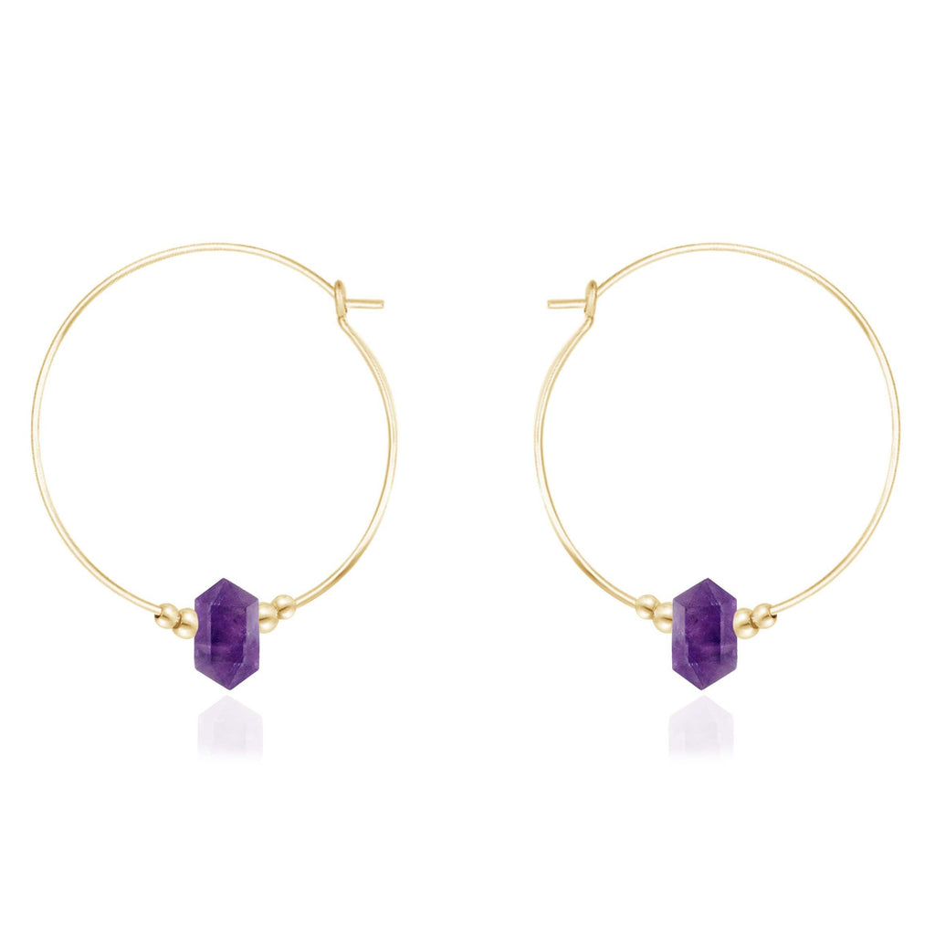 Large Hoop Amethyst Double Terminated Crystal Point Earrings - Large Hoop Amethyst Double Terminated Crystal Point Earrings - 14k Gold Fill - Luna Tide Handmade Crystal Jewellery