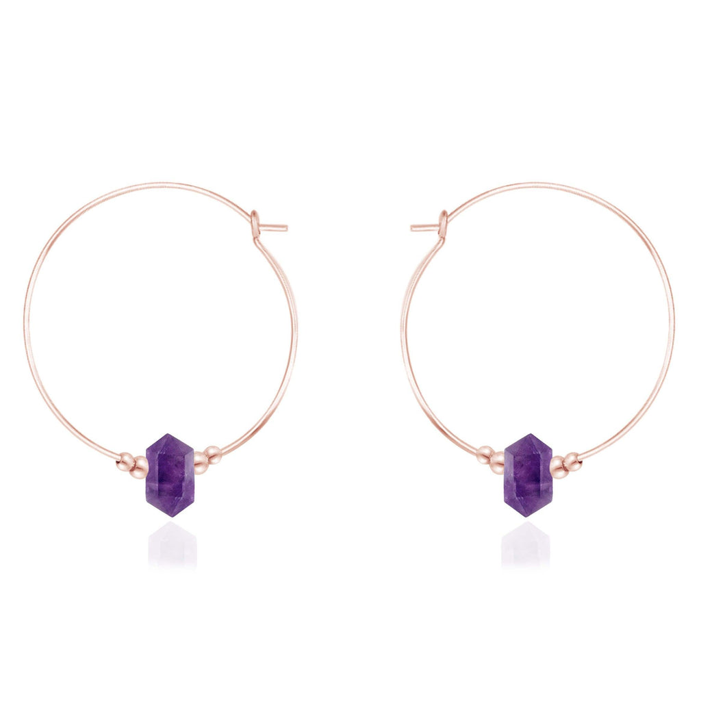 Large Hoop Amethyst Double Terminated Crystal Point Earrings - Large Hoop Amethyst Double Terminated Crystal Point Earrings - 14k Rose Gold Fill - Luna Tide Handmade Crystal Jewellery