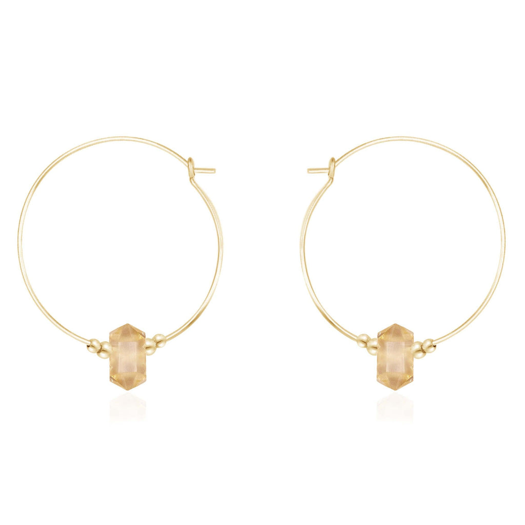Large Hoop Citrine Double Terminated Crystal Point Earrings - Large Hoop Citrine Double Terminated Crystal Point Earrings - 14k Gold Fill - Luna Tide Handmade Crystal Jewellery