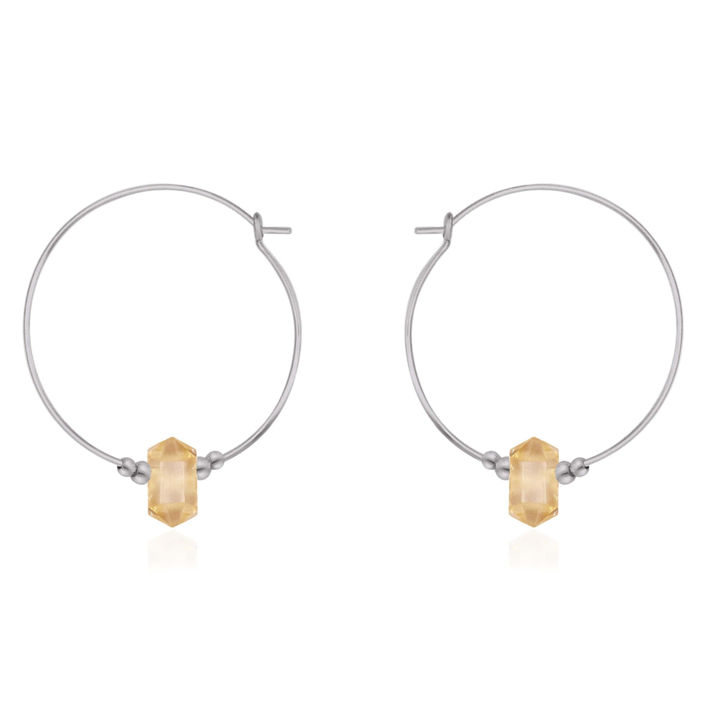 Large Hoop Citrine Double Terminated Crystal Point Earrings - Large Hoop Citrine Double Terminated Crystal Point Earrings - Stainless Steel - Luna Tide Handmade Crystal Jewellery