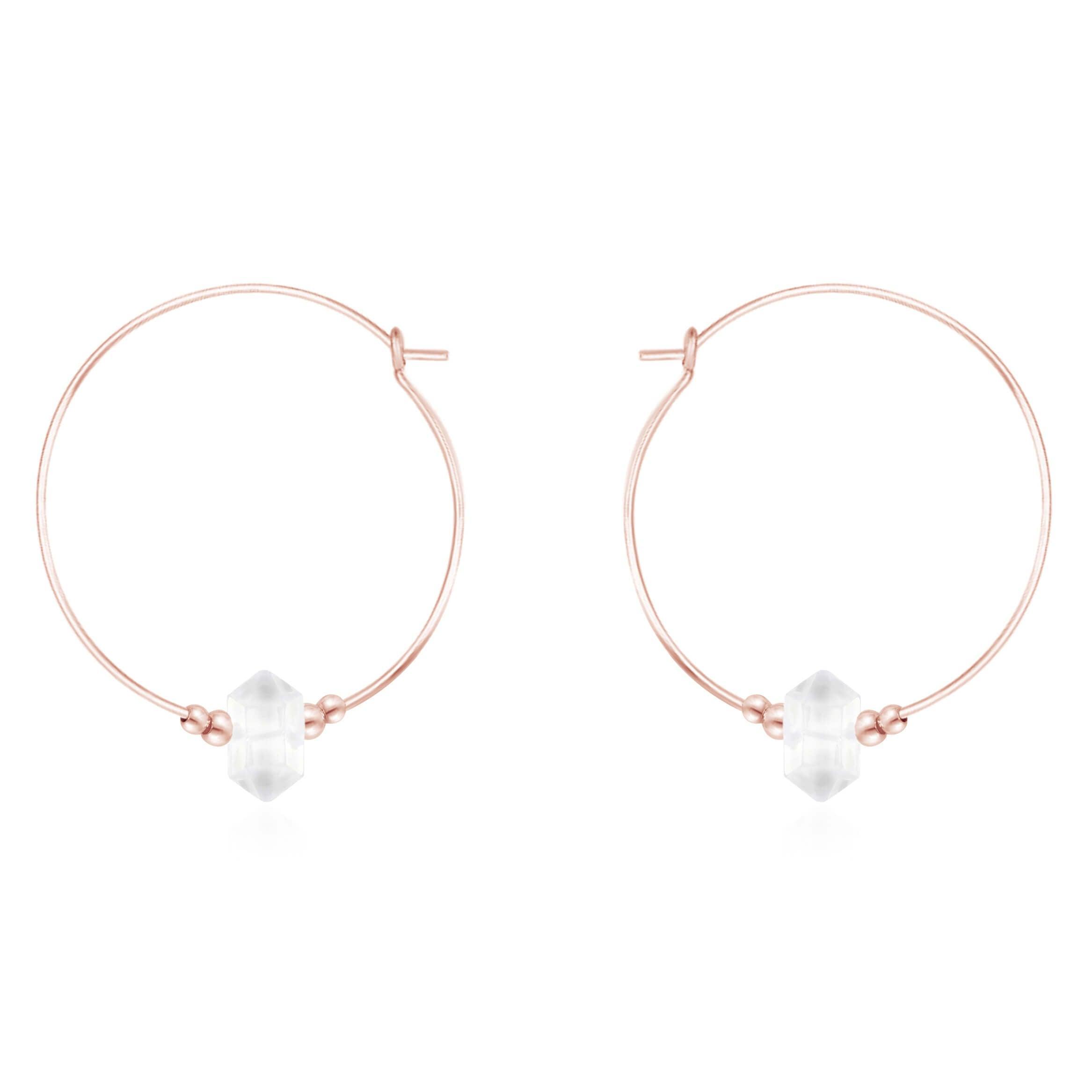Large Hoop Crystal Quartz Double Terminated Crystal Point Earrings - Large Hoop Crystal Quartz Double Terminated Crystal Point Earrings - 14k Rose Gold Fill - Luna Tide Handmade Crystal Jewellery