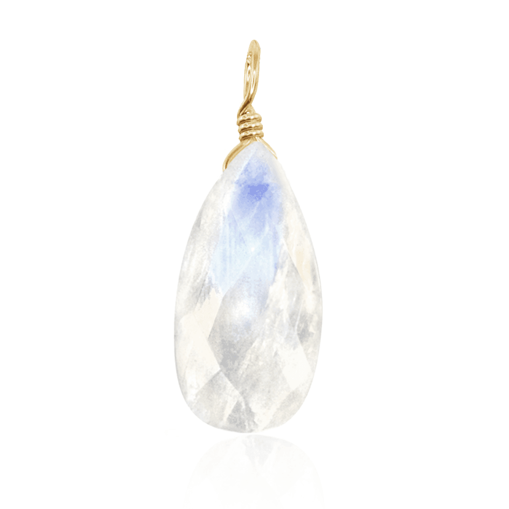 Large Rainbow Moonstone Faceted Pear Crystal Pendant - Large Rainbow Moonstone Faceted Pear Crystal Pendant - 14k Gold Fill - Luna Tide Handmade Crystal Jewellery