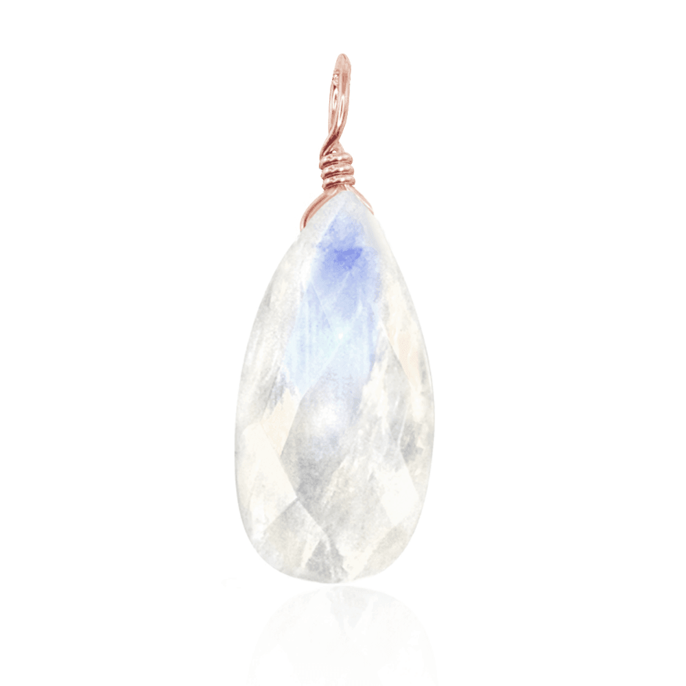 Large Rainbow Moonstone Faceted Pear Crystal Pendant - Large Rainbow Moonstone Faceted Pear Crystal Pendant - 14k Rose Gold Fill - Luna Tide Handmade Crystal Jewellery