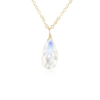 Teardrop Necklace - Rainbow Moonstone - 14K Gold Fill - Luna Tide Handmade Jewellery