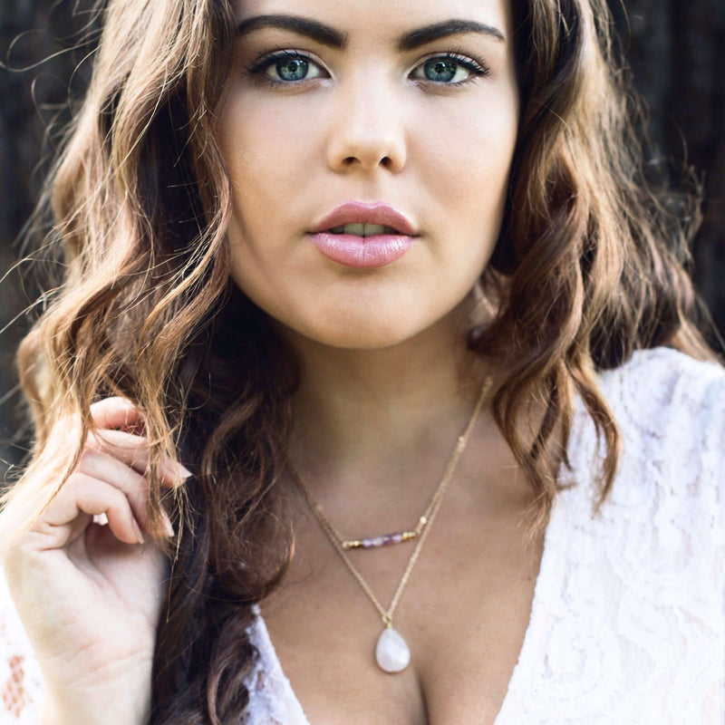 Large Rose Quartz Faceted Teardrop Crystal Pendant Necklace - Large Rose Quartz Faceted Teardrop Crystal Pendant Necklace - Sterling Silver / Cable - Luna Tide Handmade Crystal Jewellery