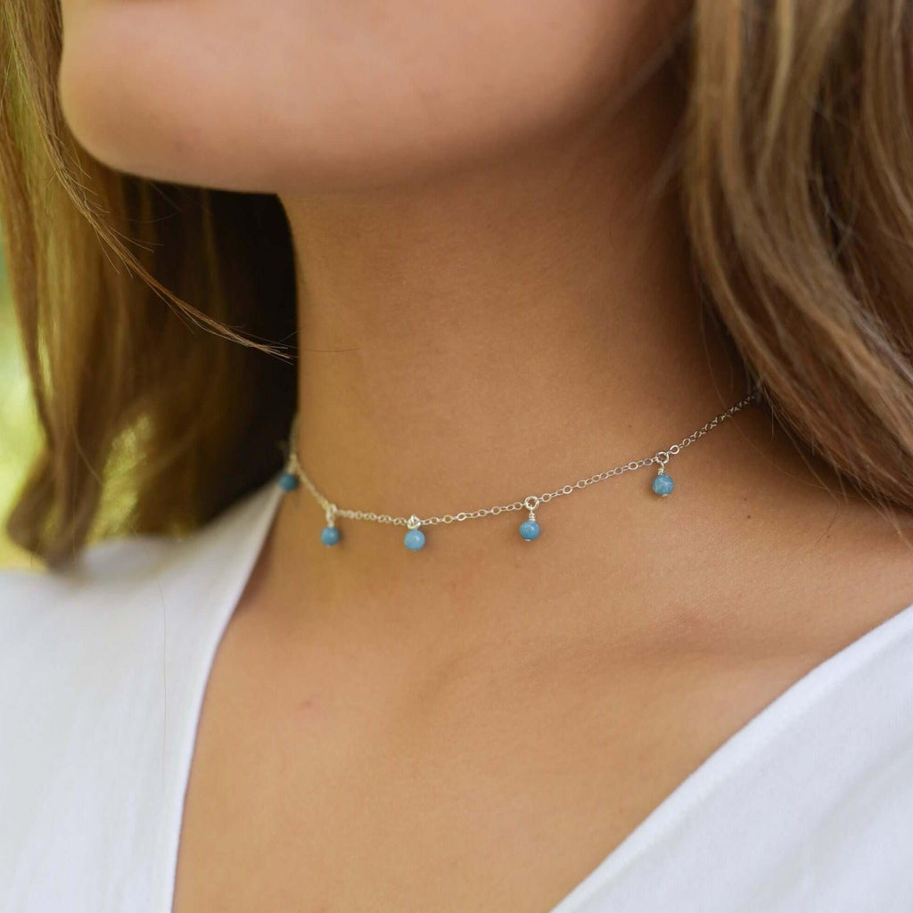 Larimar Bead Drop Choker - Larimar Bead Drop Choker - Sterling Silver - Luna Tide Handmade Crystal Jewellery
