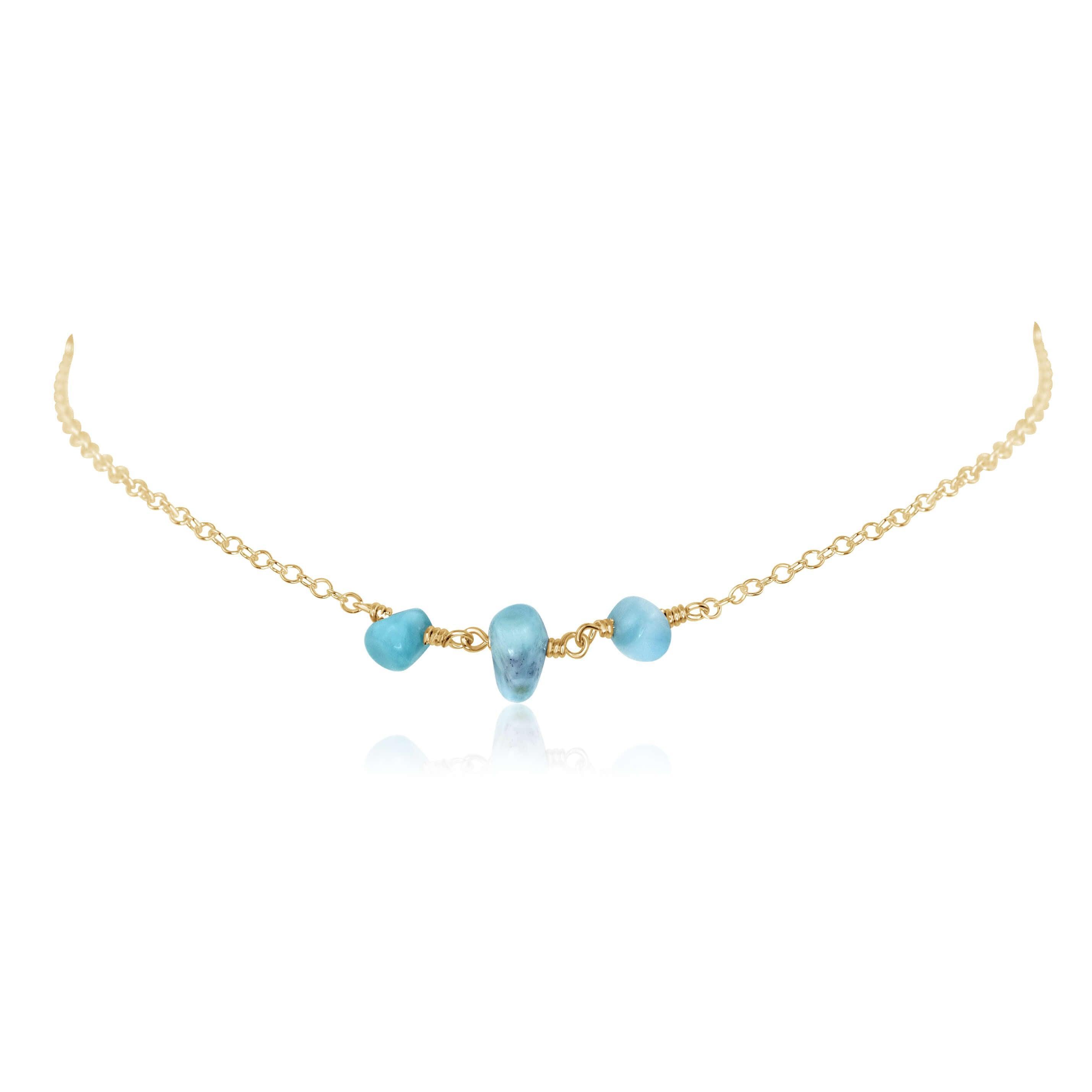 Larimar Beaded Chain Choker Necklace - Larimar Beaded Chain Choker Necklace - 14k Gold Fill - Luna Tide Handmade Crystal Jewellery