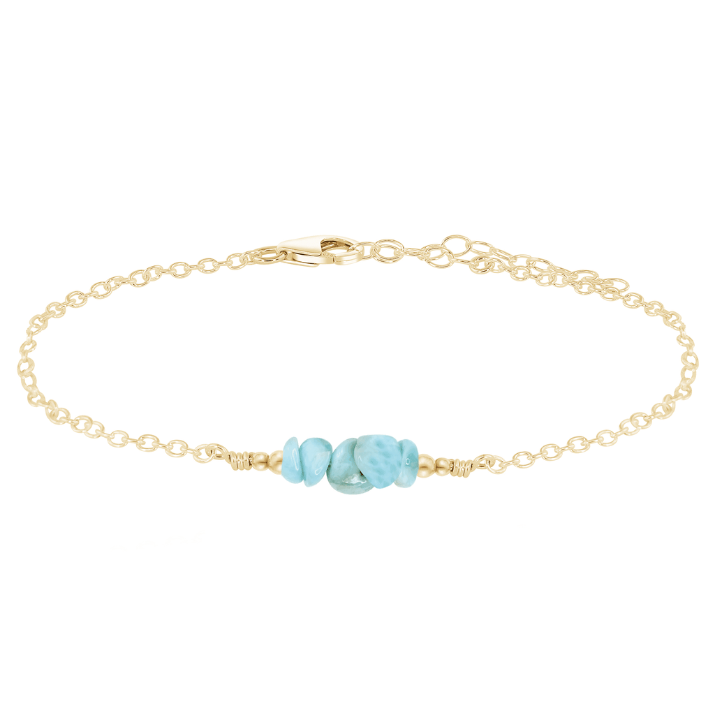 Larimar Chip Bead Bar Anklet - Larimar Chip Bead Bar Anklet - 14k Gold Fill - Luna Tide Handmade Crystal Jewellery