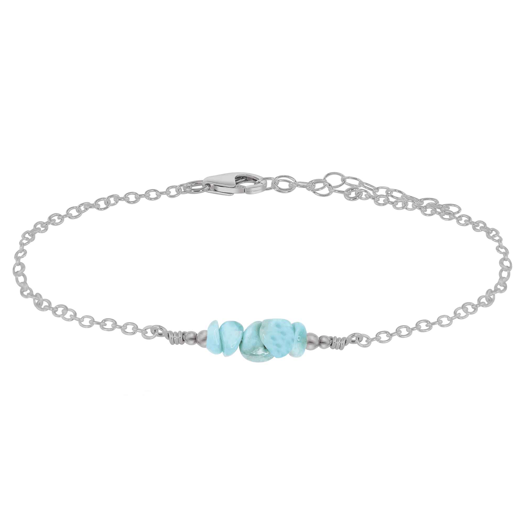 Larimar Chip Bead Bar Anklet - Larimar Chip Bead Bar Anklet - Stainless Steel - Luna Tide Handmade Crystal Jewellery