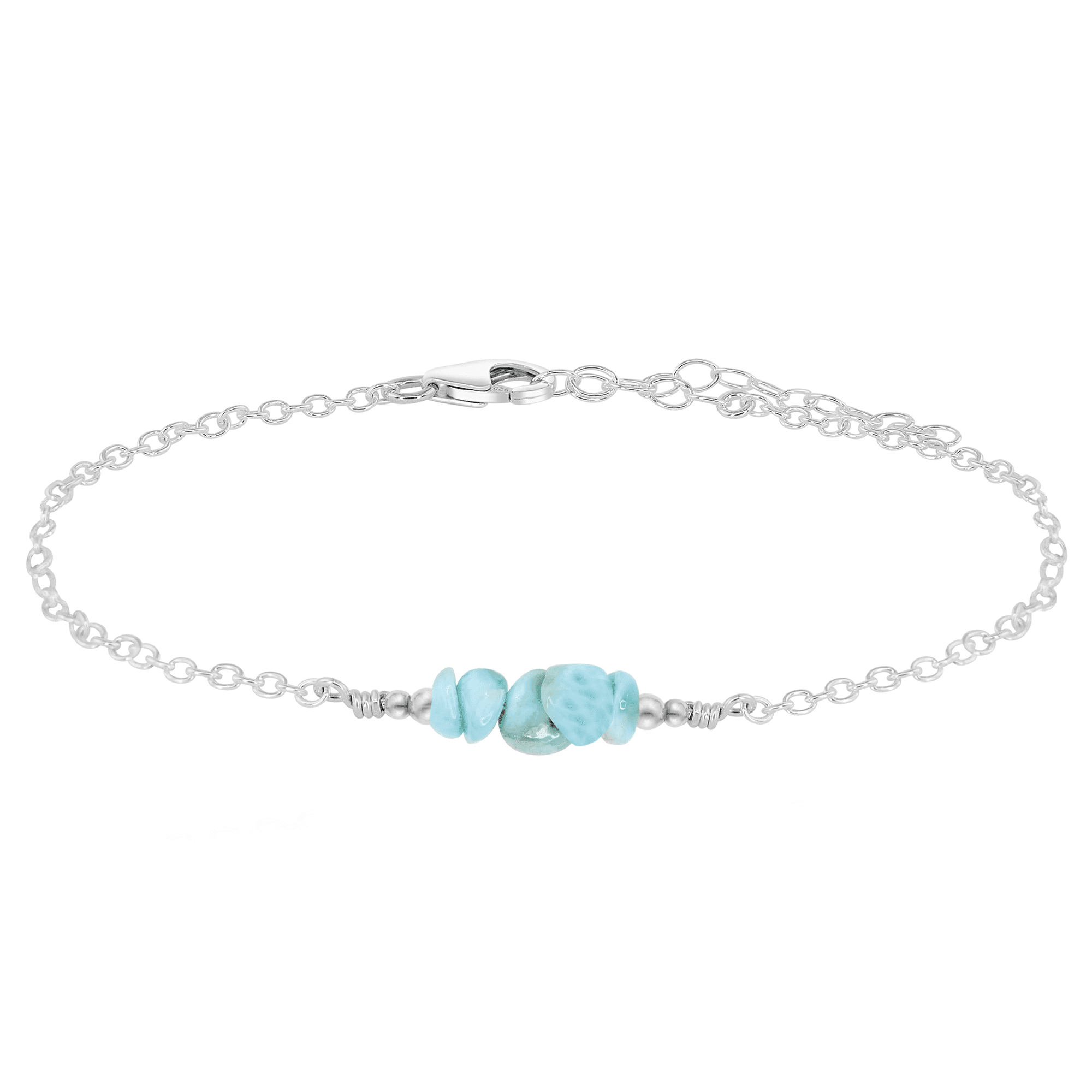 Larimar Chip Bead Bar Anklet - Larimar Chip Bead Bar Anklet - Sterling Silver - Luna Tide Handmade Crystal Jewellery
