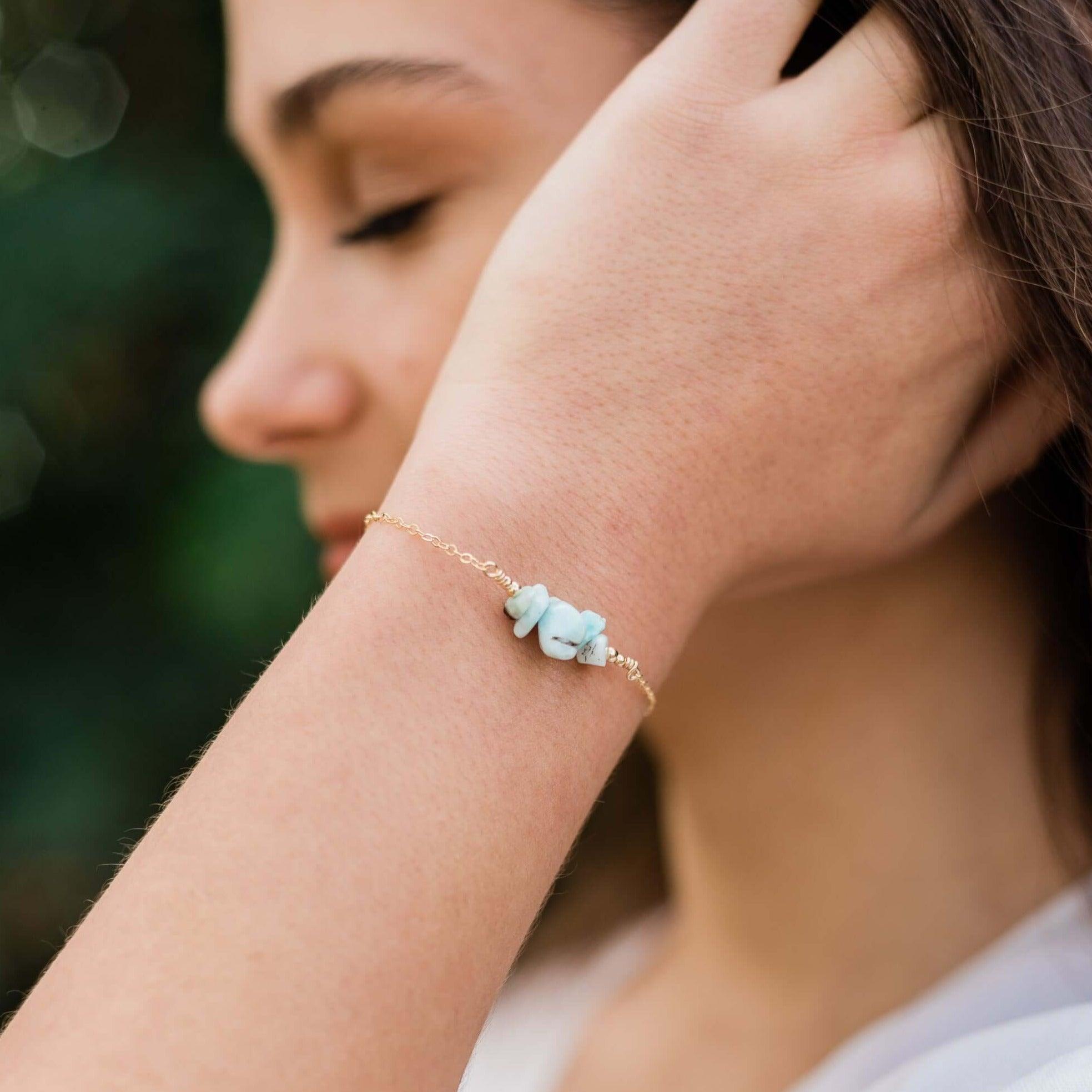 Larimar Chip Bead Bar Bracelet - Larimar Chip Bead Bar Bracelet - Sterling Silver - Luna Tide Handmade Crystal Jewellery