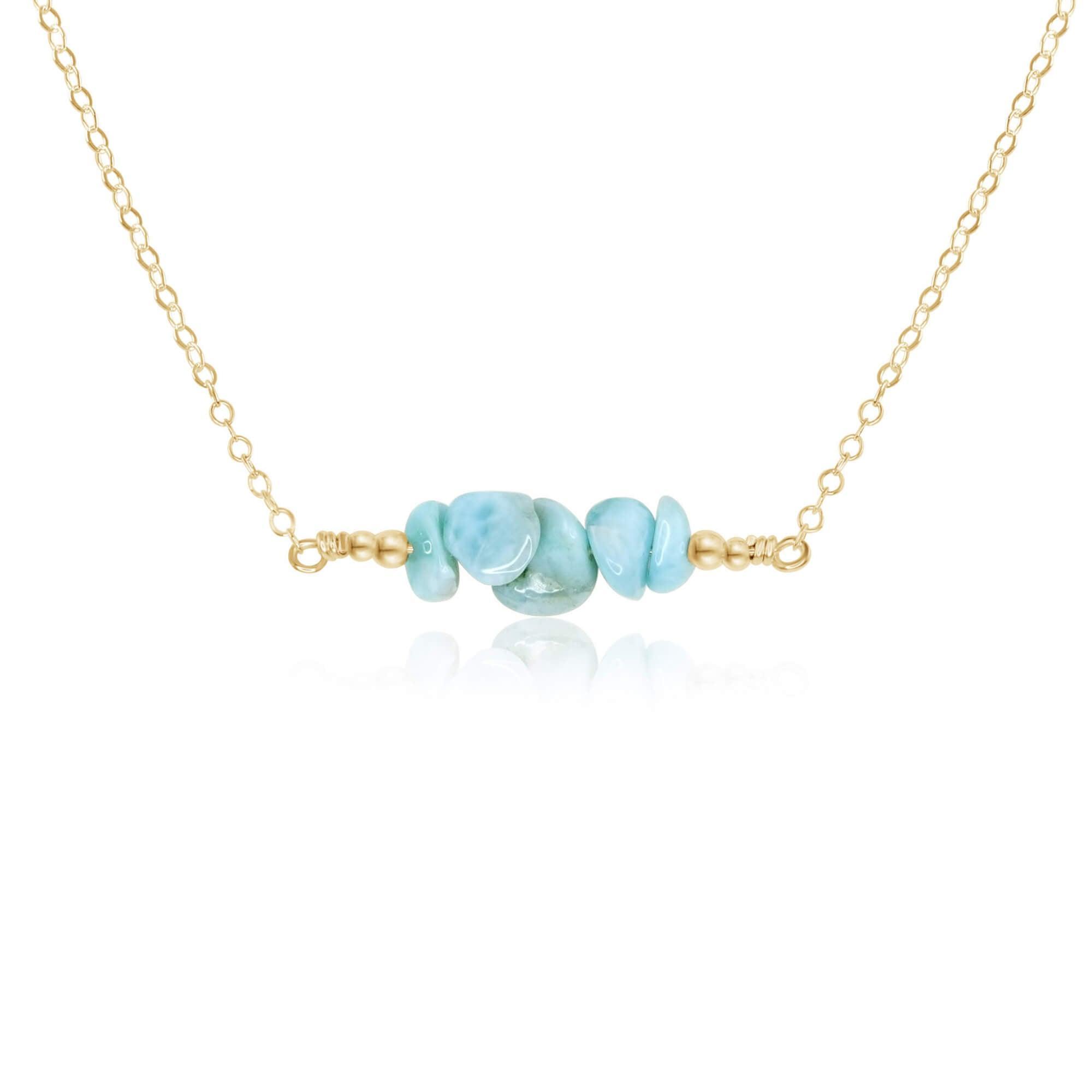 Larimar Chip Bead Bar Necklace - Larimar Chip Bead Bar Necklace - 14k Gold Fill - Luna Tide Handmade Crystal Jewellery