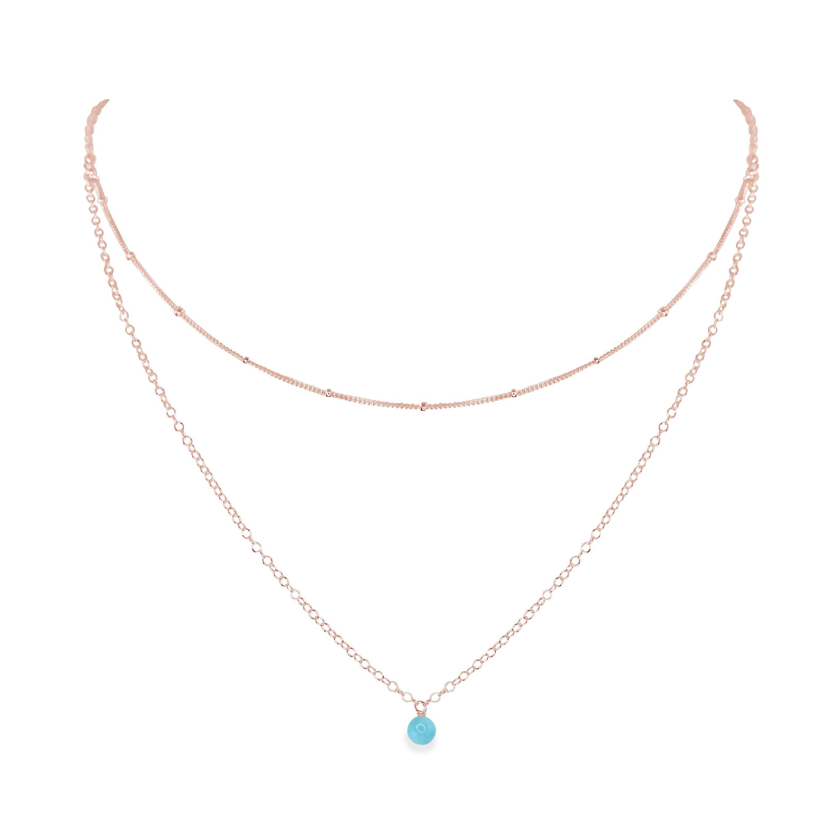 Larimar Gemstone Chain Layered Choker Necklace - Larimar Gemstone Chain Layered Choker Necklace - 14k Rose Gold Fill - Luna Tide Handmade Crystal Jewellery
