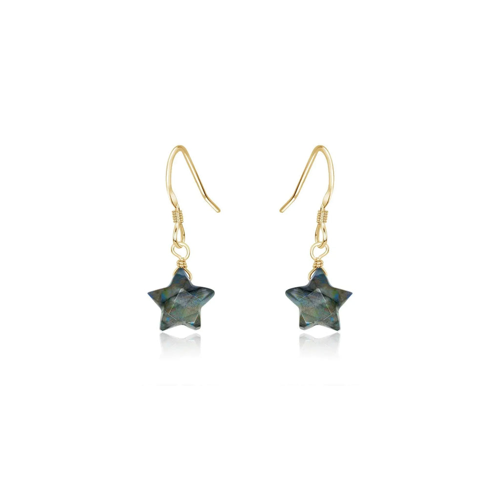 Little Labradorite Star Dangle Drop Earrings - Little Labradorite Star Dangle Drop Earrings - 14k Gold Fill - Luna Tide Handmade Crystal Jewellery