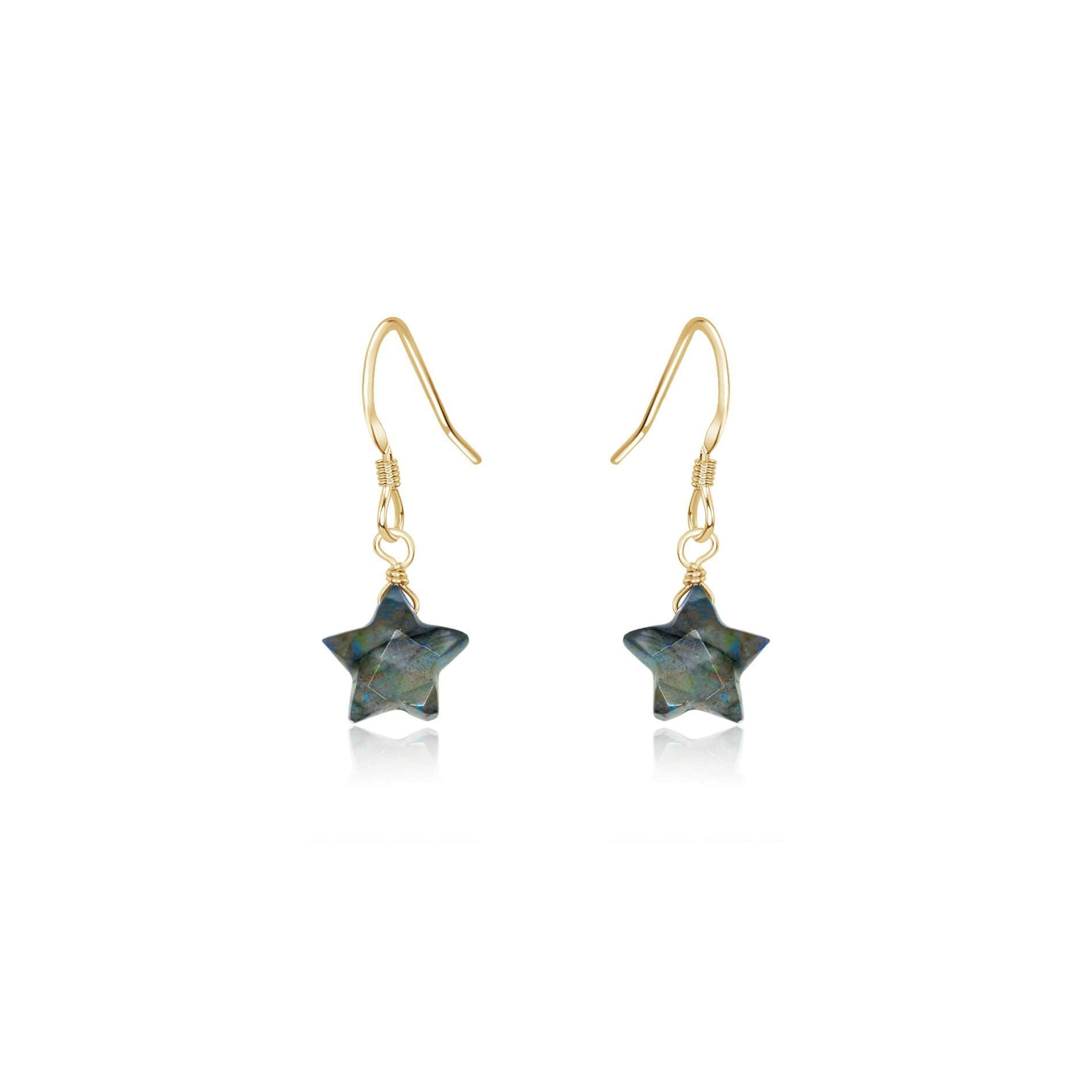 Little Labradorite Star Dangle Drop Earrings - Little Labradorite Star Dangle Drop Earrings - 14k Gold Fill - Luna Tide Handmade Crystal Jewellery