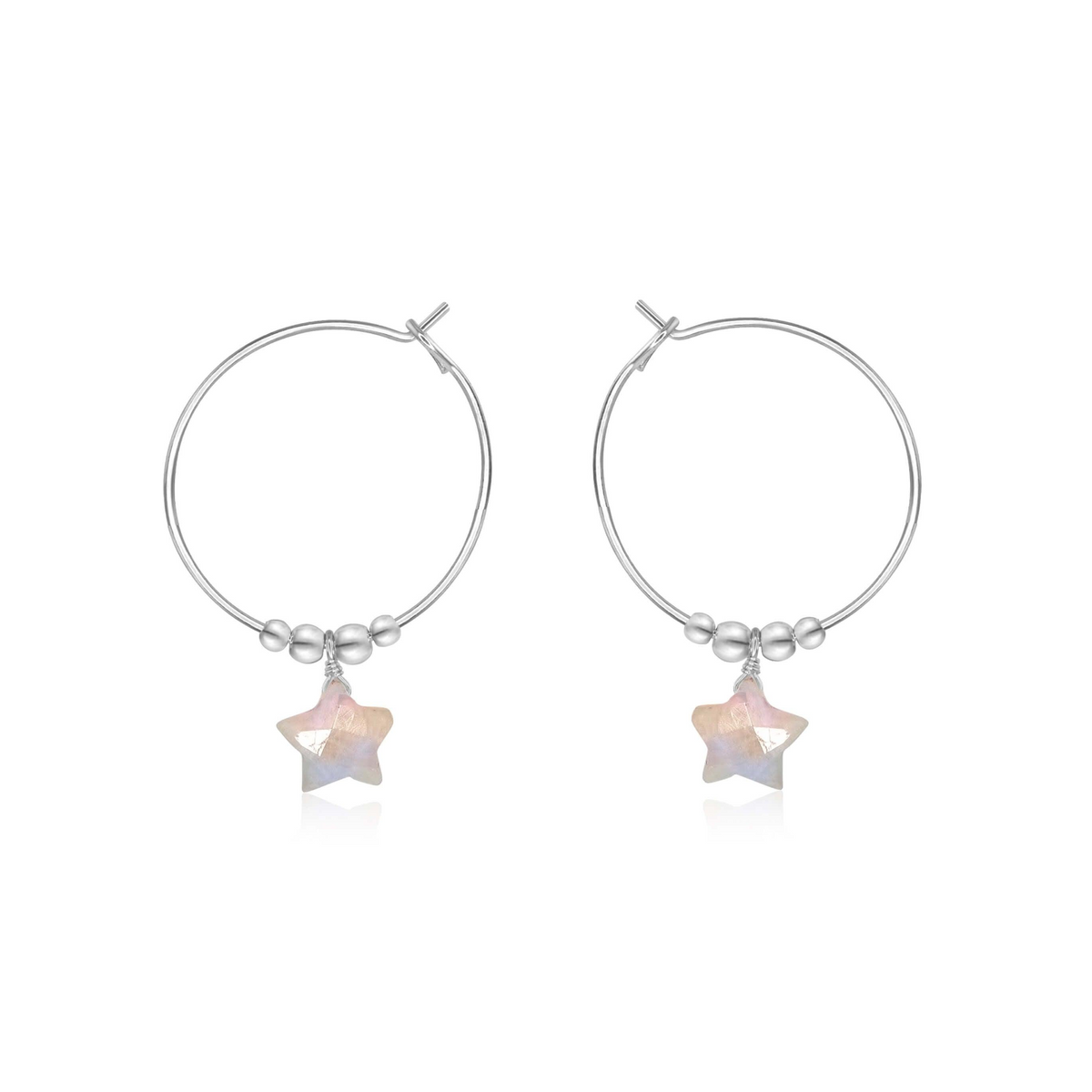 Little Rainbow Moonstone Star Hoop Earrings - Little Rainbow Moonstone Star Hoop Earrings - Sterling Silver - Luna Tide Handmade Crystal Jewellery