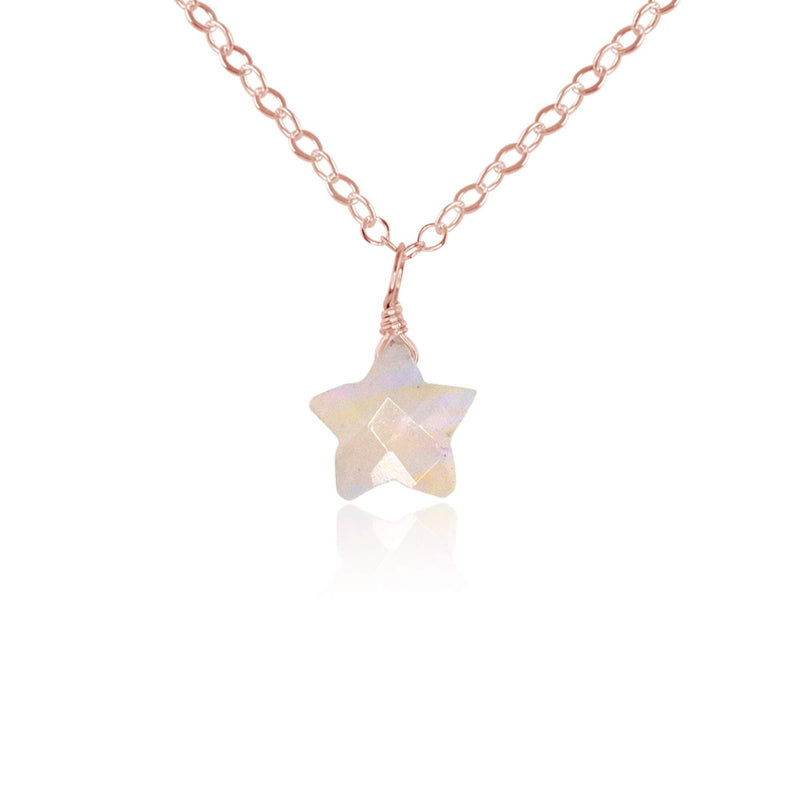 Little Rainbow Moonstone Star Pendant Necklace - Little Rainbow Moonstone Star Pendant Necklace - 14k Rose Gold Fill / Cable - Luna Tide Handmade Crystal Jewellery