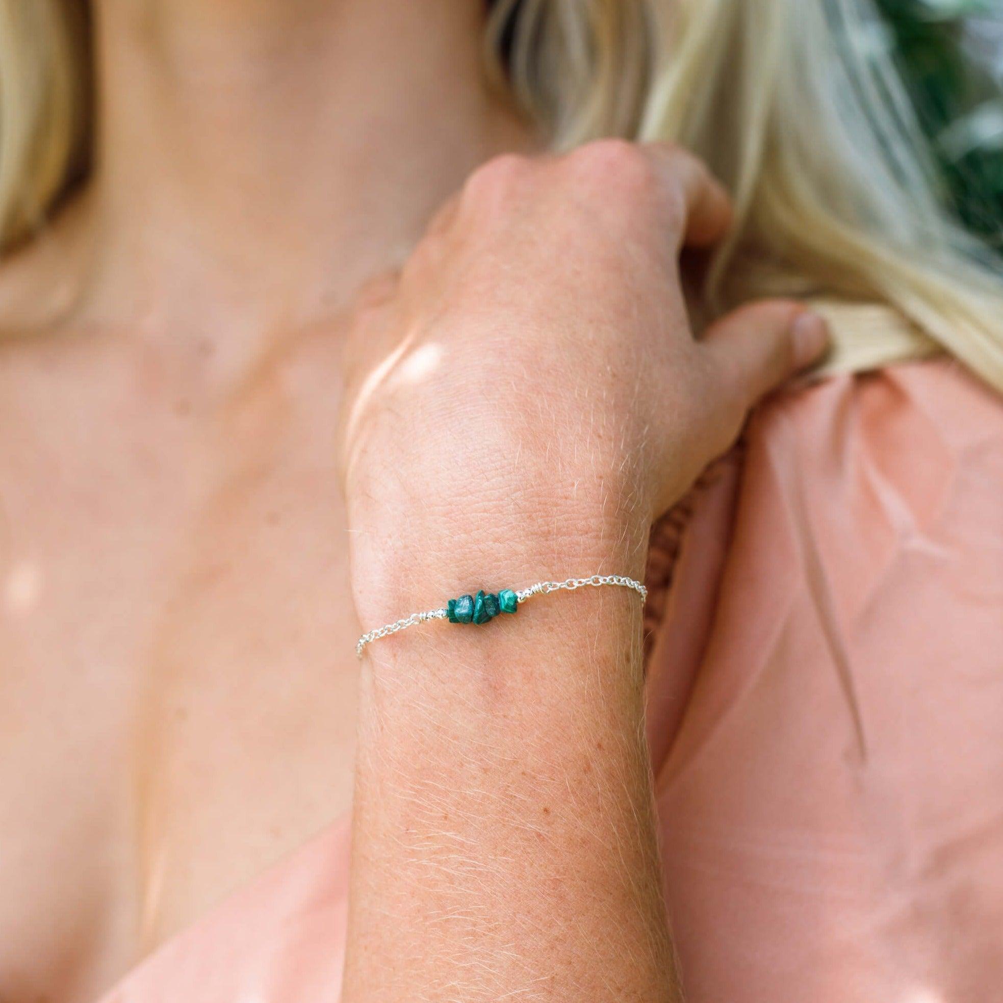Malachite Chip Bead Bar Bracelet - Malachite Chip Bead Bar Bracelet - 14k Gold Fill - Luna Tide Handmade Crystal Jewellery
