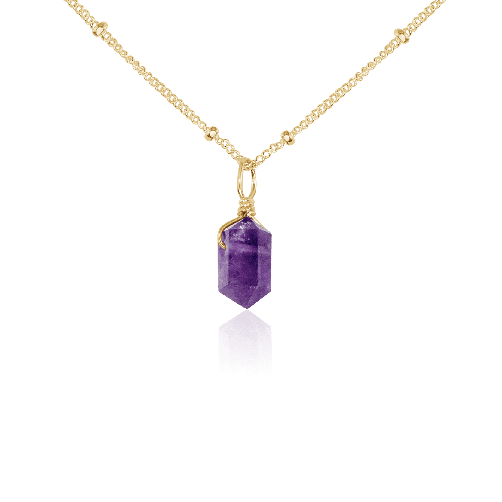 Mini Double Terminated Amethyst Crystal Point Pendant Necklace - Mini Double Terminated Amethyst Crystal Point Pendant Necklace - 14k Gold Fill / Satellite - Luna Tide Handmade Crystal Jewellery