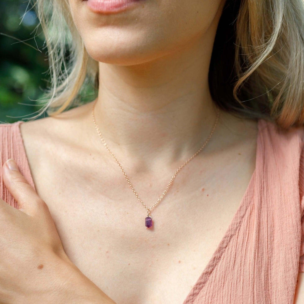 Mini Double Terminated Amethyst Crystal Point Pendant Necklace - Mini Double Terminated Amethyst Crystal Point Pendant Necklace - Sterling Silver / Satellite - Luna Tide Handmade Crystal Jewellery