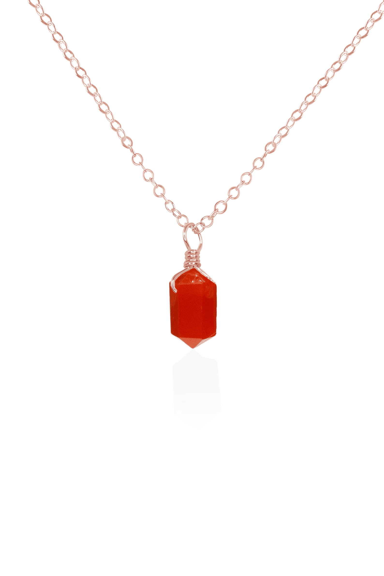 Mini Double Terminated Carnelian Crystal Point Pendant Necklace - Mini Double Terminated Carnelian Crystal Point Pendant Necklace - 14k Rose Gold Fill / Cable - Luna Tide Handmade Crystal Jewellery