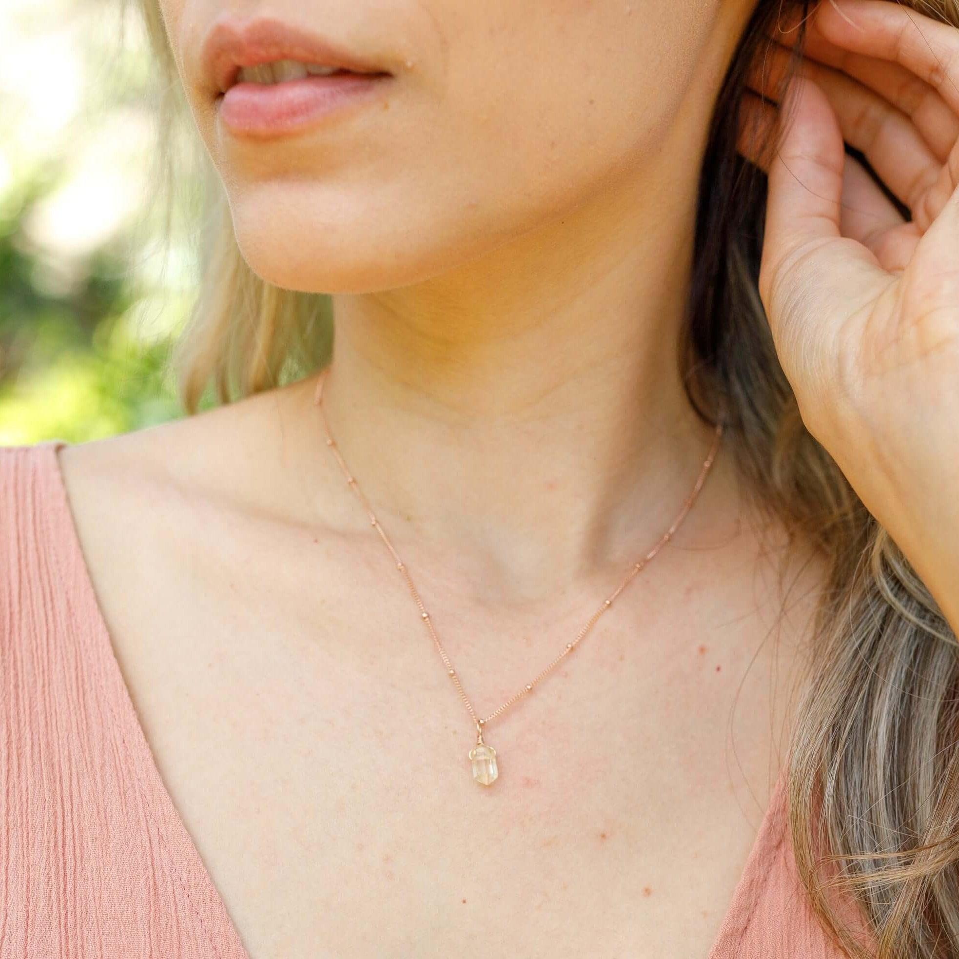 Mini Double Terminated Citrine Crystal Point Pendant Necklace - Mini Double Terminated Citrine Crystal Point Pendant Necklace - 14k Gold Fill / Satellite - Luna Tide Handmade Crystal Jewellery
