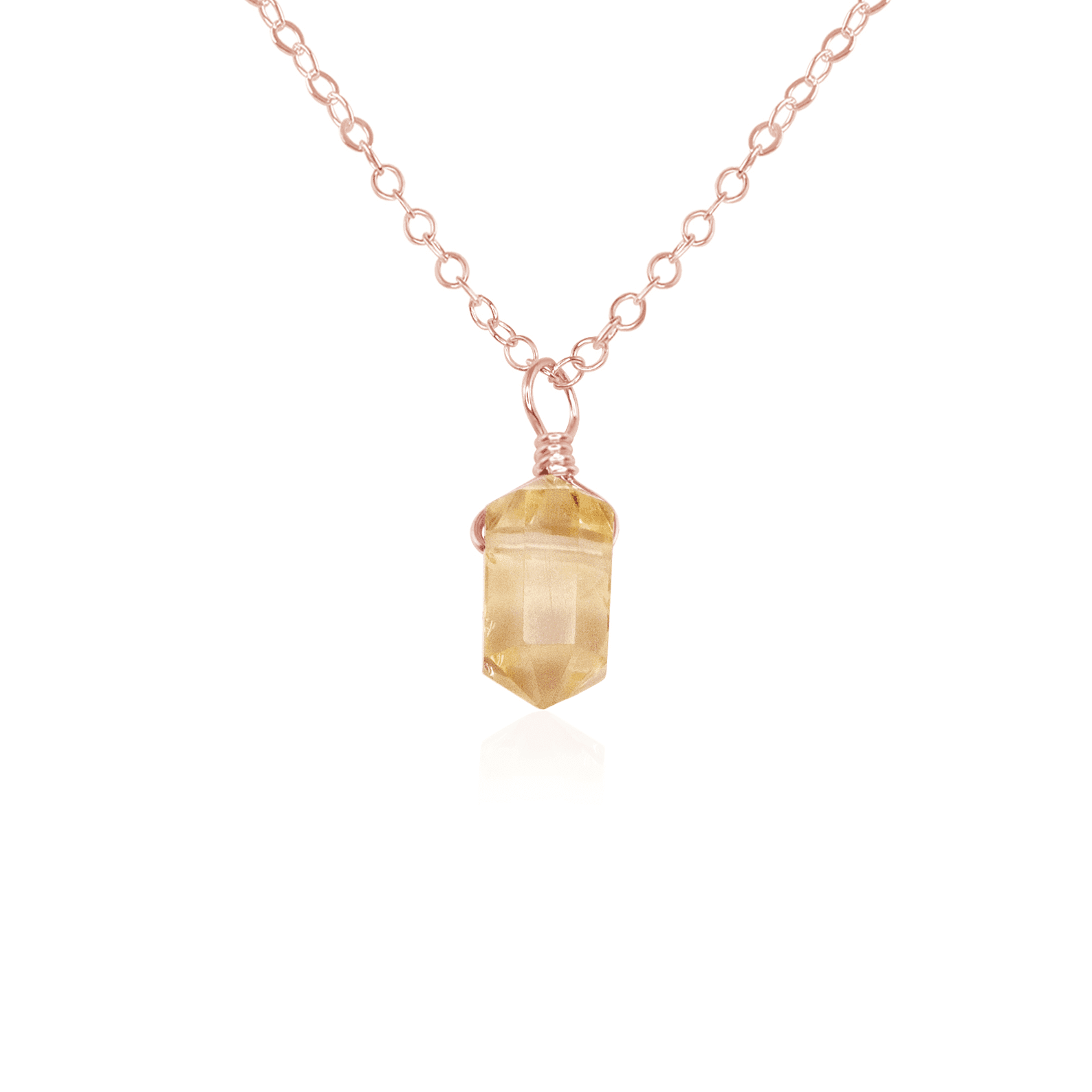 Mini Double Terminated Citrine Crystal Point Pendant Necklace - Mini Double Terminated Citrine Crystal Point Pendant Necklace - 14k Rose Gold Fill / Cable - Luna Tide Handmade Crystal Jewellery