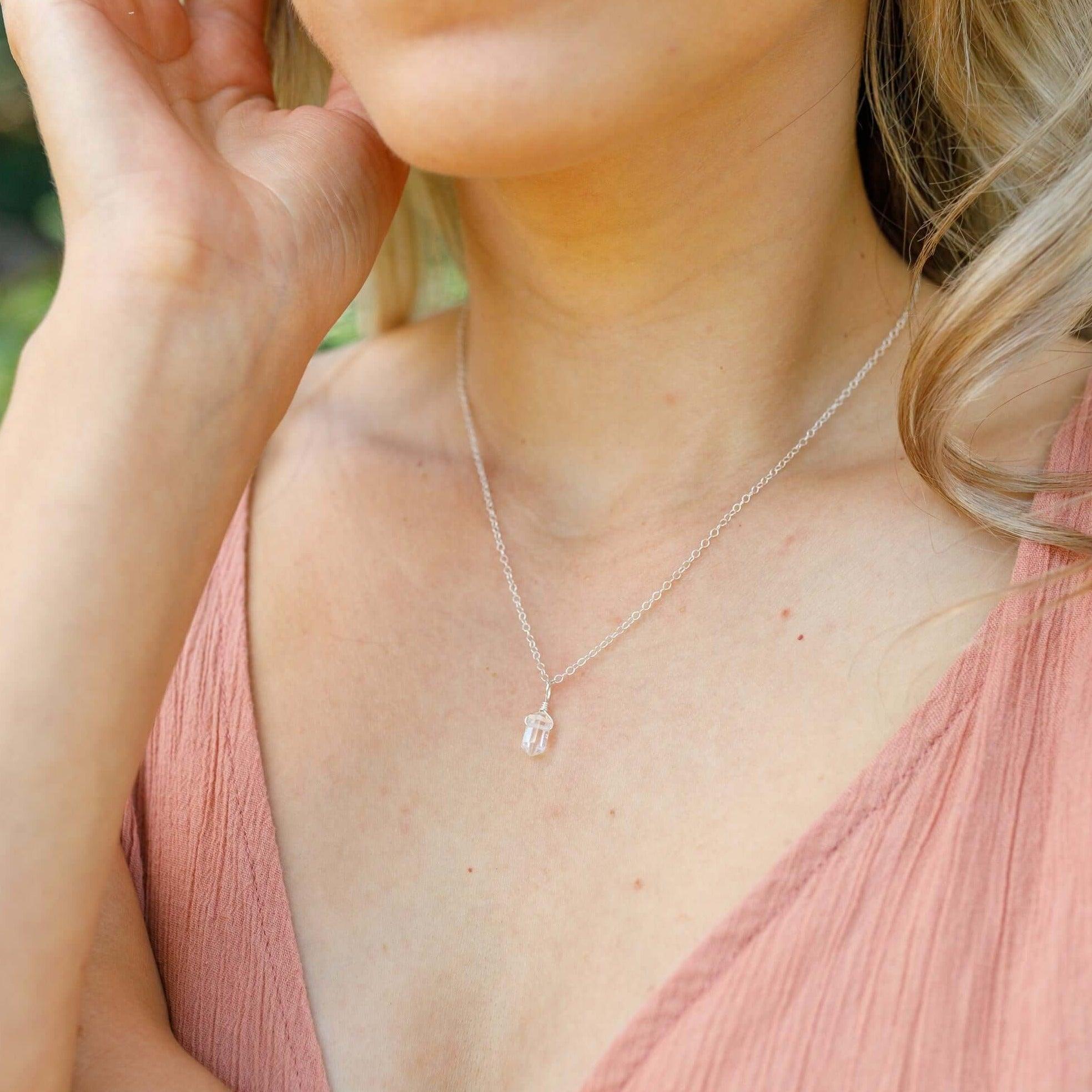 Mini Double Terminated Crystal Quartz Point Pendant Necklace - Mini Double Terminated Crystal Quartz Point Pendant Necklace - 14k Gold Fill / Satellite - Luna Tide Handmade Crystal Jewellery