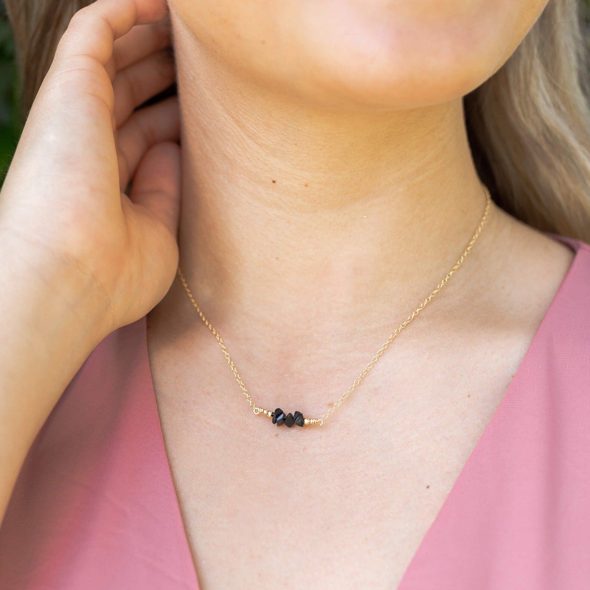 Obsidian Chip Bead Bar Necklace - Obsidian Chip Bead Bar Necklace - Sterling Silver - Luna Tide Handmade Crystal Jewellery