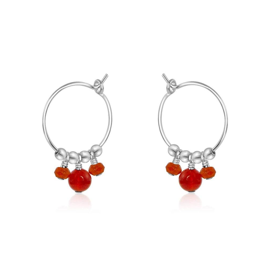 Orange Carnelian Gemstone Bead Drop Hoop Earrings - Orange Carnelian Gemstone Bead Drop Hoop Earrings - Sterling Silver - Luna Tide Handmade Crystal Jewellery