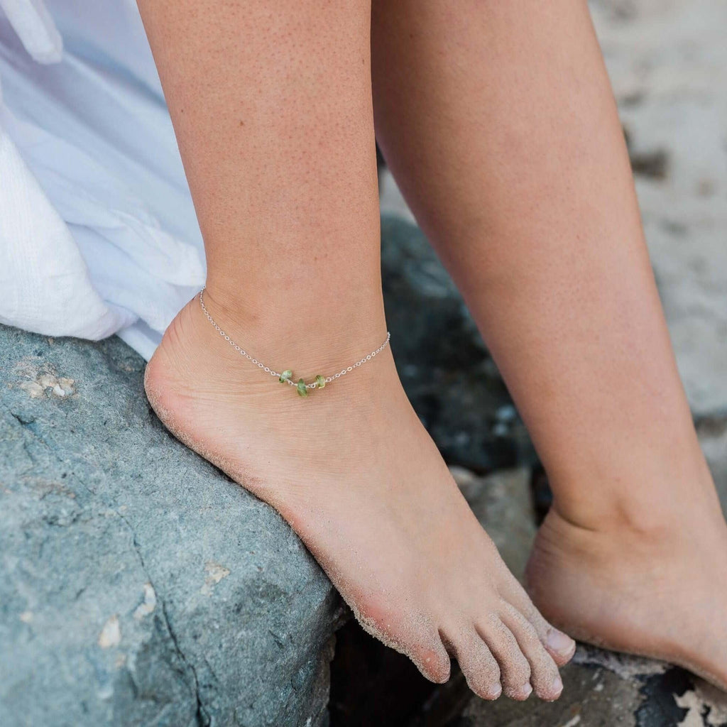 Peridot Beaded Chain Anklet - Peridot Beaded Chain Anklet - 14k Gold Fill - Luna Tide Handmade Crystal Jewellery