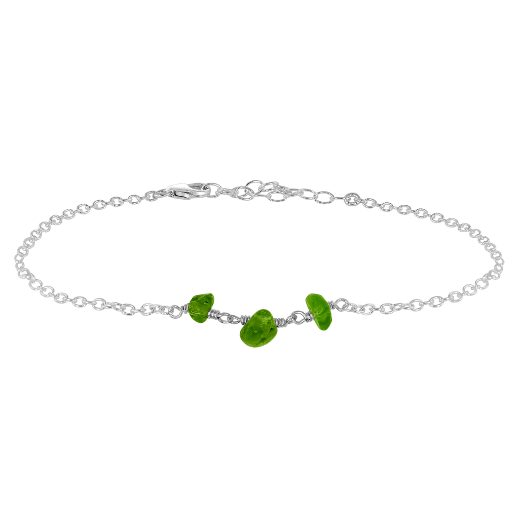 Peridot Beaded Chain Anklet - Peridot Beaded Chain Anklet - Sterling Silver - Luna Tide Handmade Crystal Jewellery
