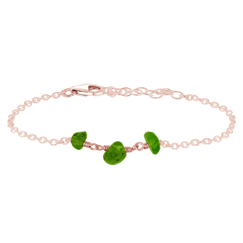 Peridot Beaded Chain Bracelet - Peridot Beaded Chain Bracelet - 14k Rose Gold Fill - Luna Tide Handmade Crystal Jewellery
