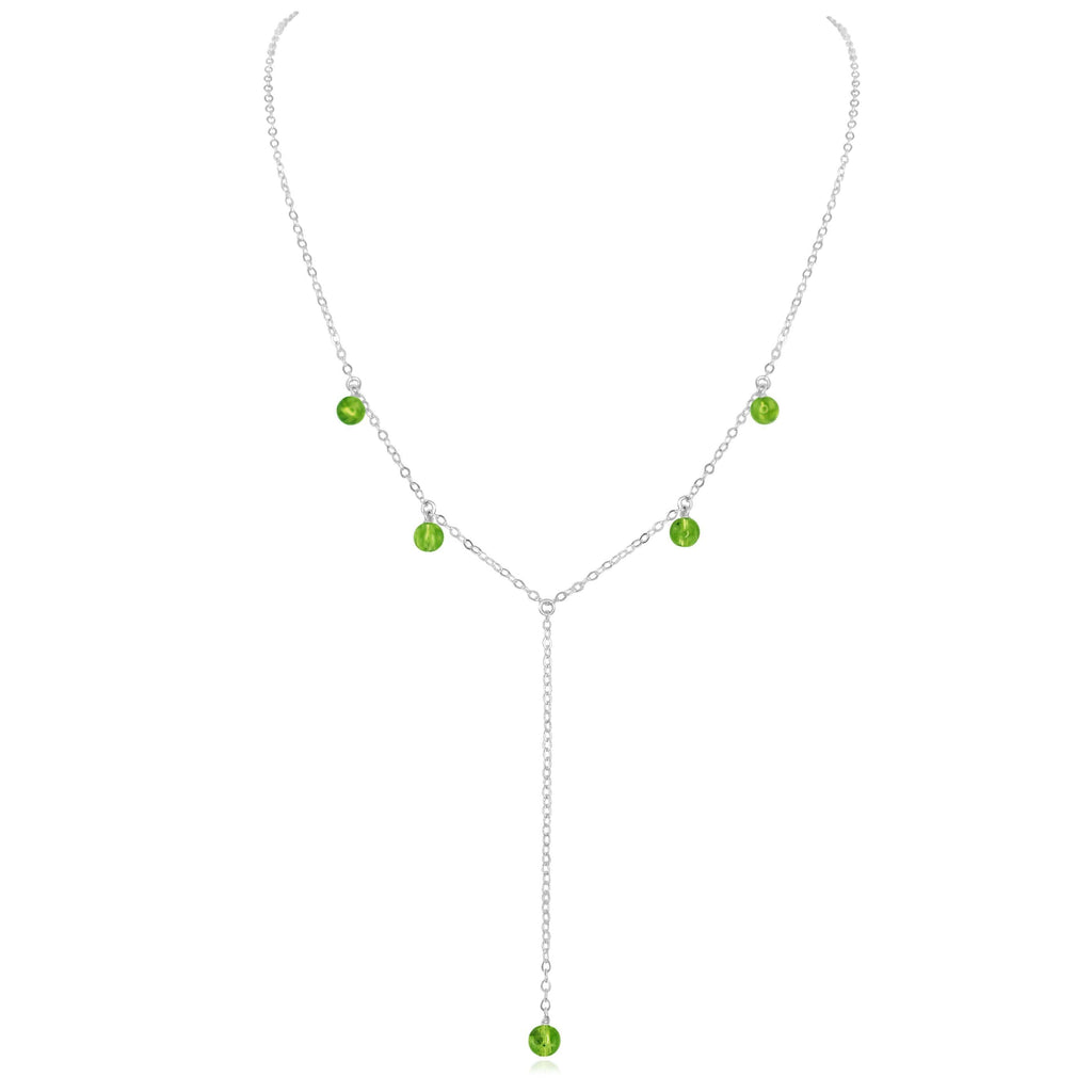 Peridot Boho Lariat Necklace - Peridot Boho Lariat Necklace - Sterling Silver - Luna Tide Handmade Crystal Jewellery