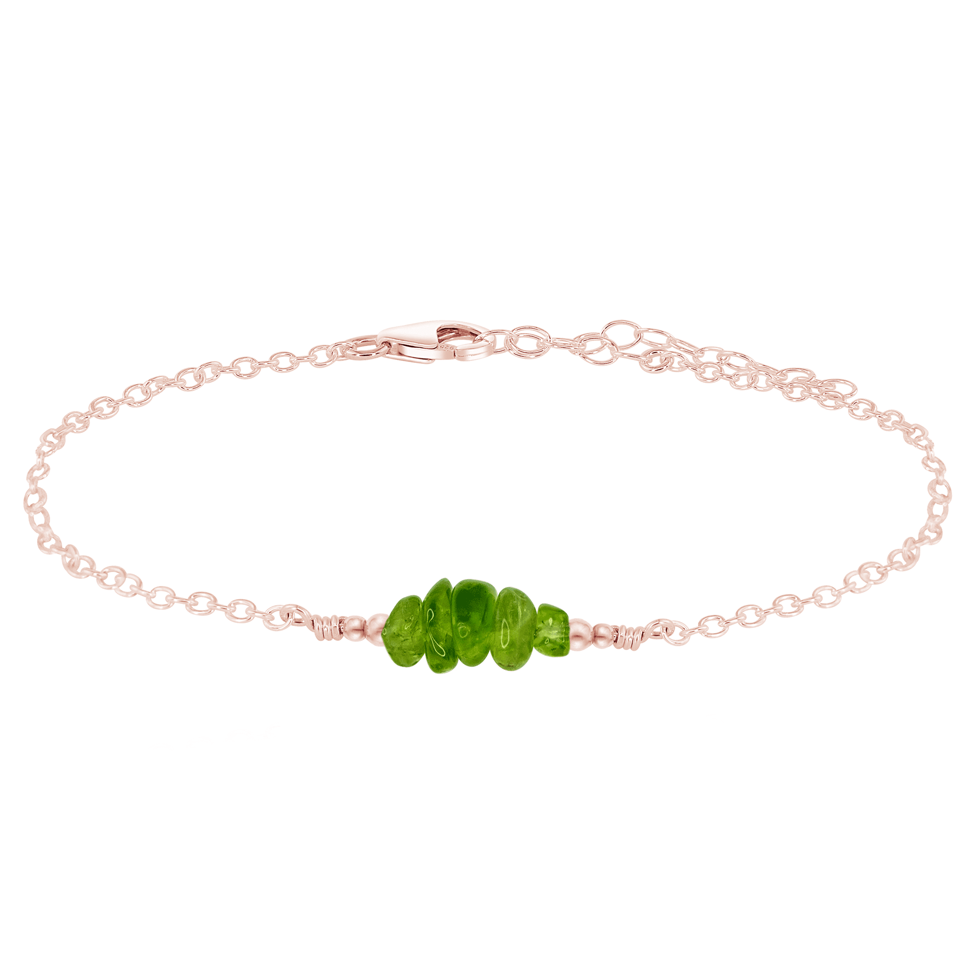Peridot Chip Bead Bar Anklet - Peridot Chip Bead Bar Anklet - 14k Rose Gold Fill - Luna Tide Handmade Crystal Jewellery