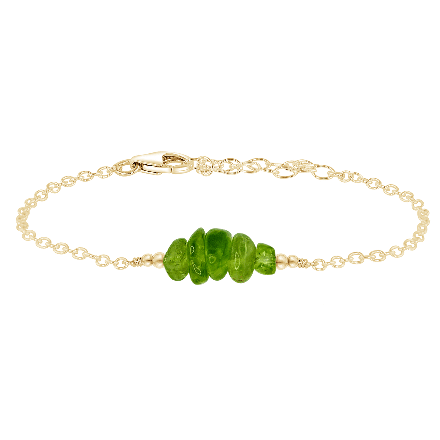 Peridot Chip Bead Bar Bracelet - Peridot Chip Bead Bar Bracelet - 14k Gold Fill - Luna Tide Handmade Crystal Jewellery