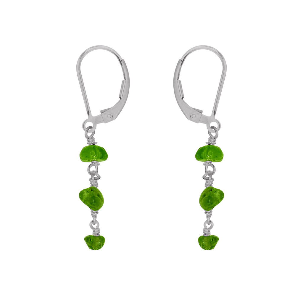 Peridot Crystal Beaded Chain Dangle Leverback Earrings - Peridot Crystal Beaded Chain Dangle Leverback Earrings - Stainless Steel - Luna Tide Handmade Crystal Jewellery