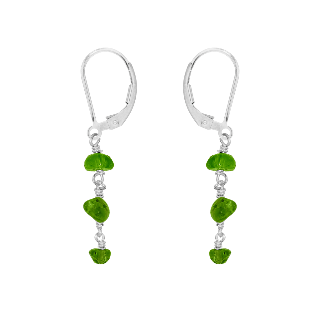 Peridot Crystal Beaded Chain Dangle Leverback Earrings - Peridot Crystal Beaded Chain Dangle Leverback Earrings - Sterling Silver - Luna Tide Handmade Crystal Jewellery