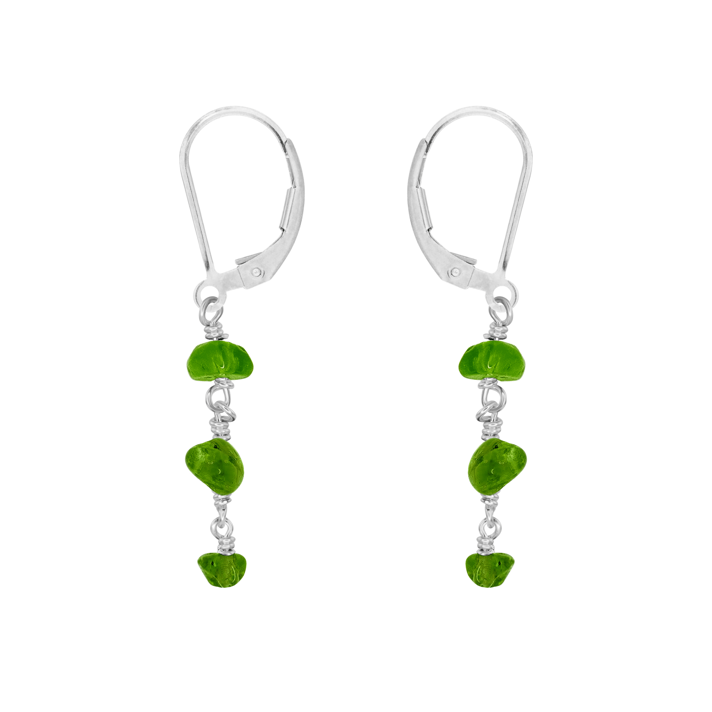 Peridot Crystal Beaded Chain Dangle Leverback Earrings - Peridot Crystal Beaded Chain Dangle Leverback Earrings - Sterling Silver - Luna Tide Handmade Crystal Jewellery