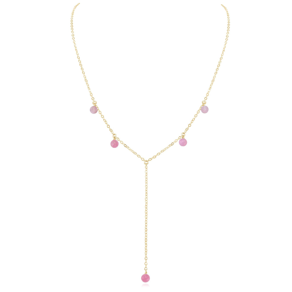 Pink Peruvian Opal Boho Lariat Necklace - Pink Peruvian Opal Boho Lariat Necklace - 14k Gold Fill - Luna Tide Handmade Crystal Jewellery