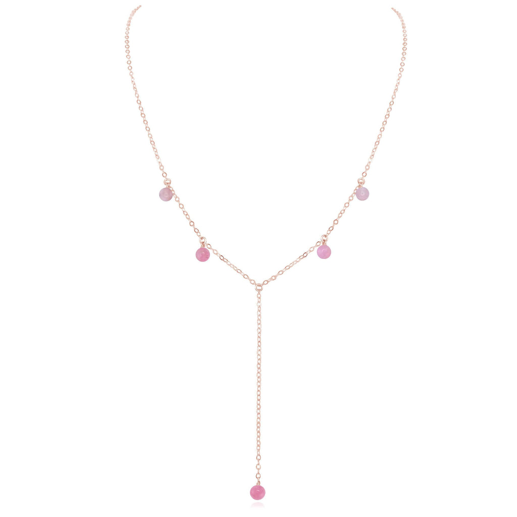 Pink Peruvian Opal Boho Lariat Necklace - Pink Peruvian Opal Boho Lariat Necklace - 14k Rose Gold Fill - Luna Tide Handmade Crystal Jewellery