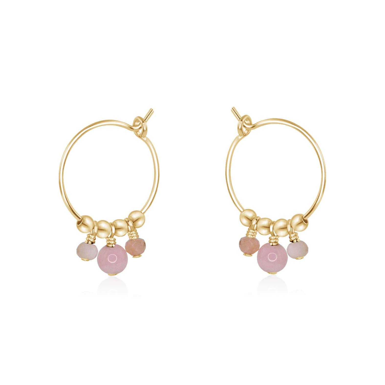 Pink Peruvian Opal Gemstone Bead Drop Hoop Earrings - Pink Peruvian Opal Gemstone Bead Drop Hoop Earrings - 14k Gold Fill - Luna Tide Handmade Crystal Jewellery