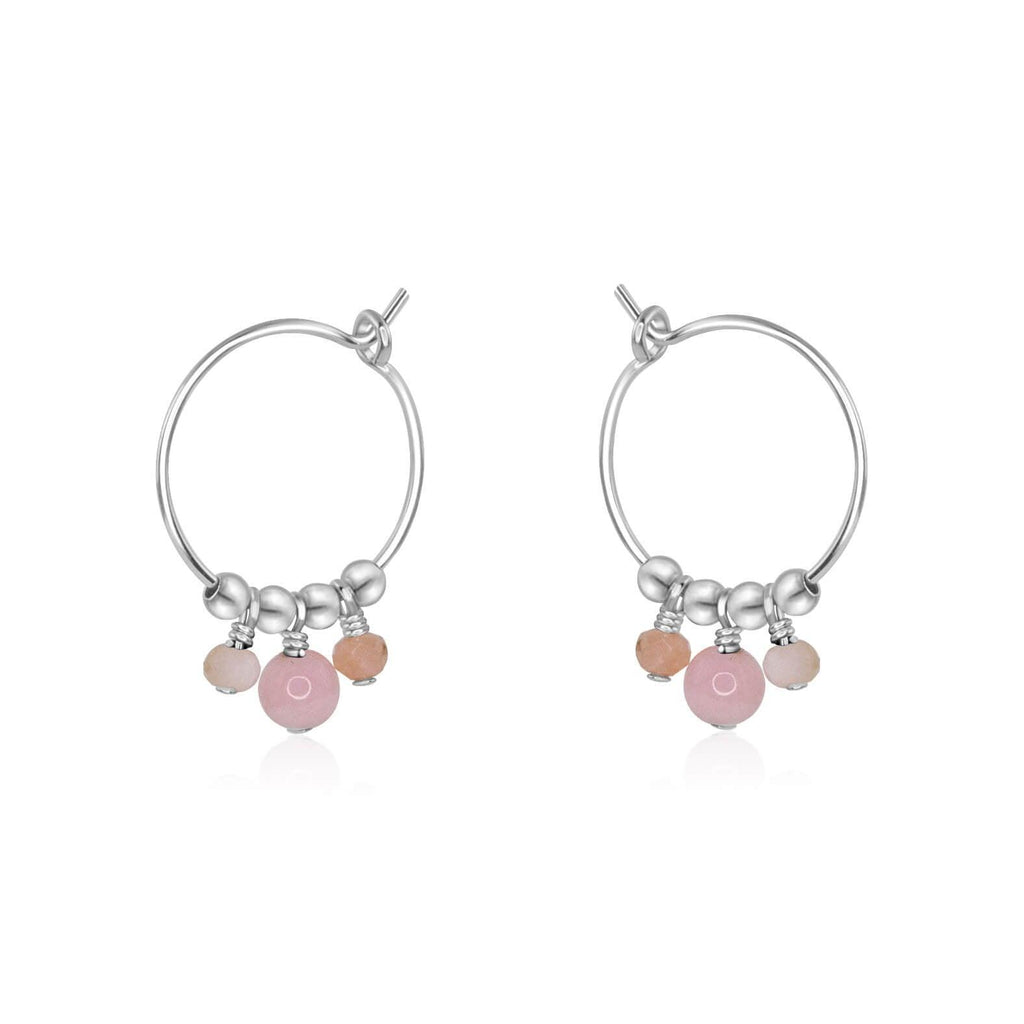 Pink Peruvian Opal Gemstone Bead Drop Hoop Earrings - Pink Peruvian Opal Gemstone Bead Drop Hoop Earrings - Sterling Silver - Luna Tide Handmade Crystal Jewellery