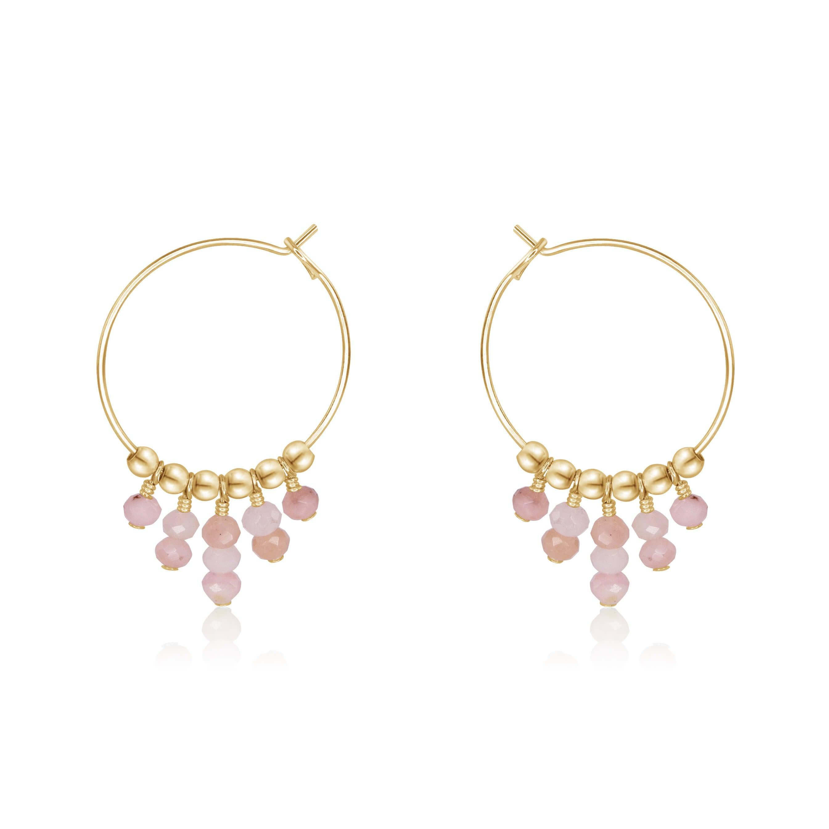 Pink Peruvian Opal Statement Hoop Earrings - Pink Peruvian Opal Statement Hoop Earrings - 14k Gold Fill - Luna Tide Handmade Crystal Jewellery