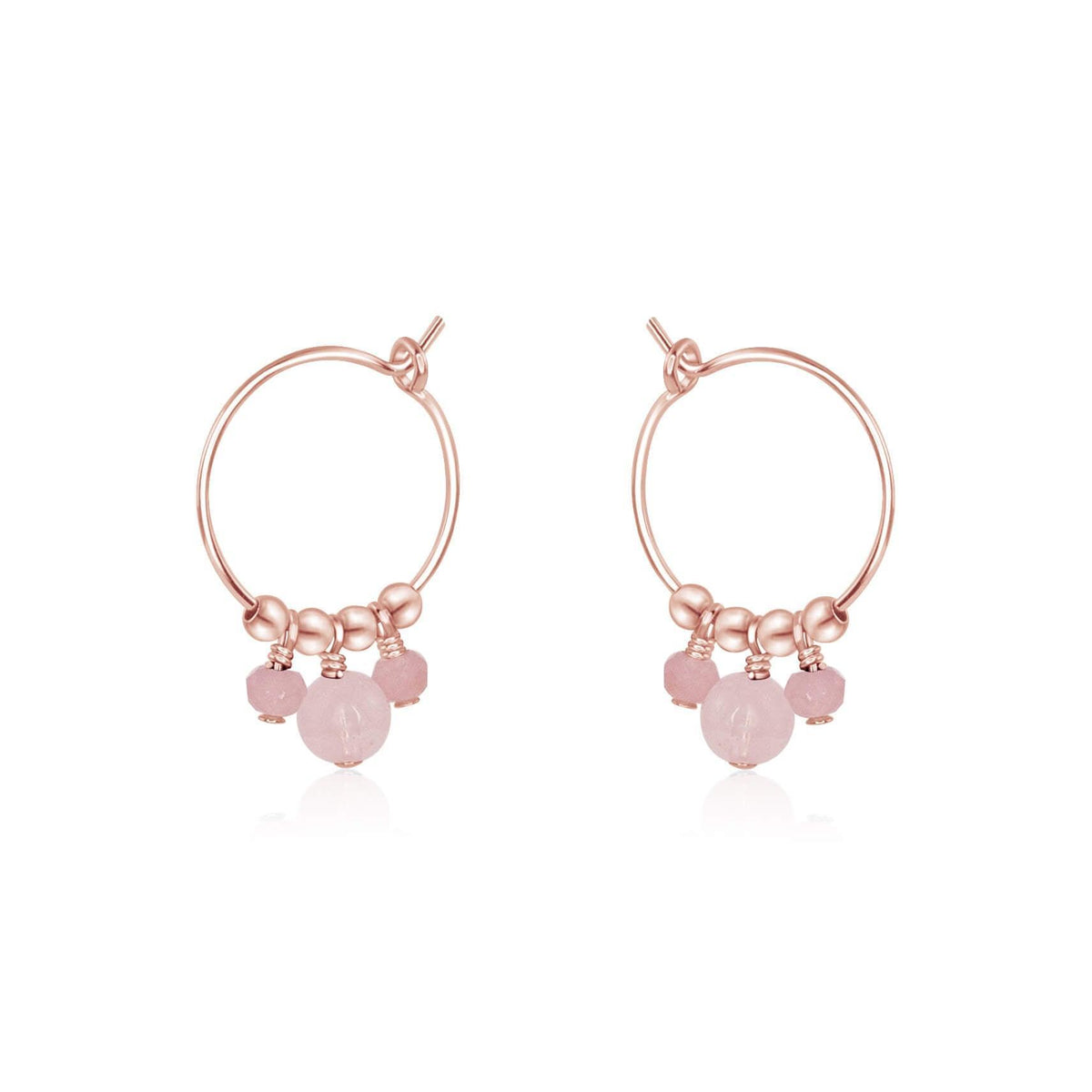 Pink Rose Quartz Gemstone Bead Drop Hoop Earrings Luna Tide