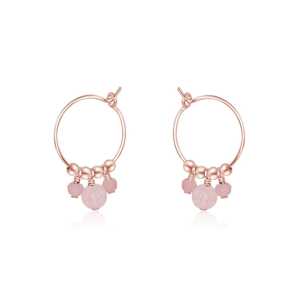 Pink Rose Quartz Gemstone Bead Drop Hoop Earrings - Pink Rose Quartz Gemstone Bead Drop Hoop Earrings - 14k Rose Gold Fill - Luna Tide Handmade Crystal Jewellery