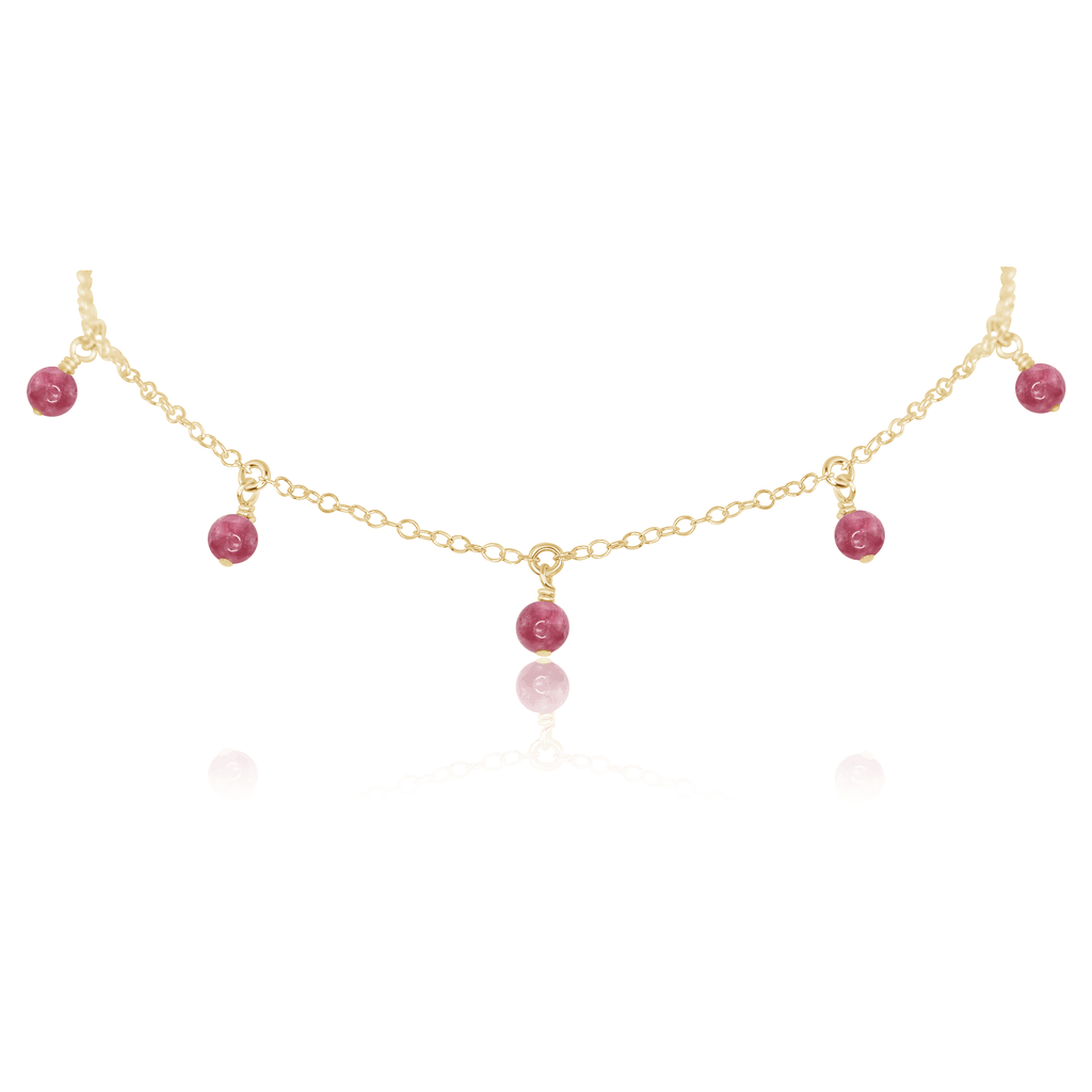 Pink Tourmaline Bead Drop Choker - Pink Tourmaline Bead Drop Choker - 14k Gold Fill - Luna Tide Handmade Crystal Jewellery
